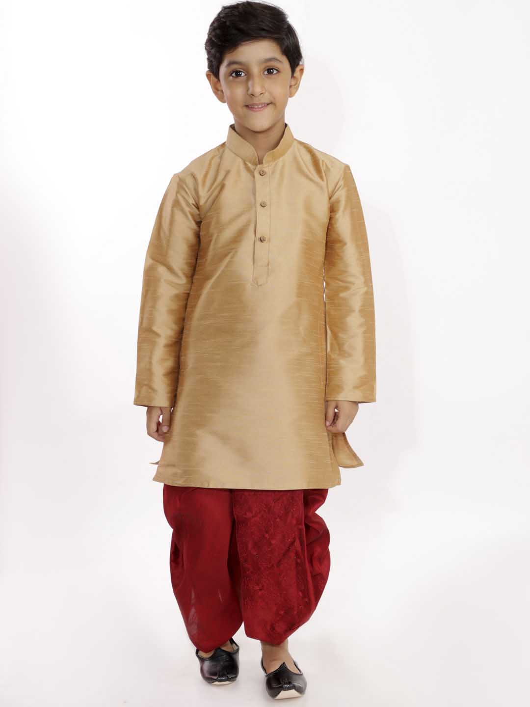 VASTRAMAY Boys' Maroon Silk Blend Embroidered Dhoti