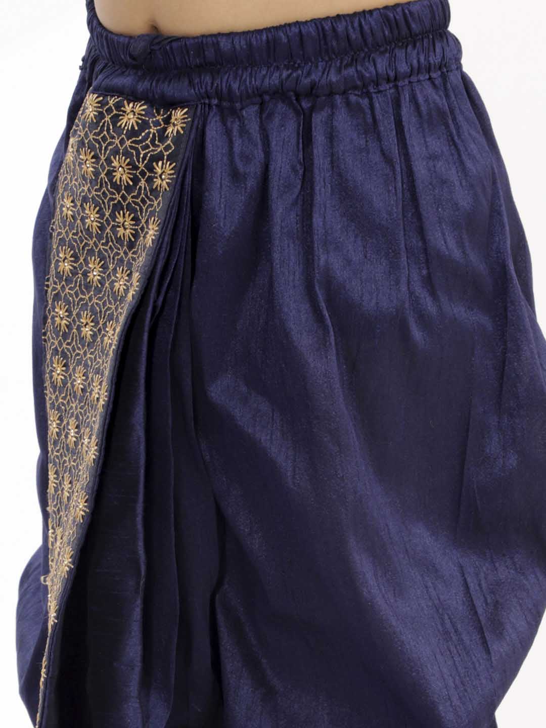 VASTRAMAY Boys' Navy Blue Silk Blend Embroidered Dhoti