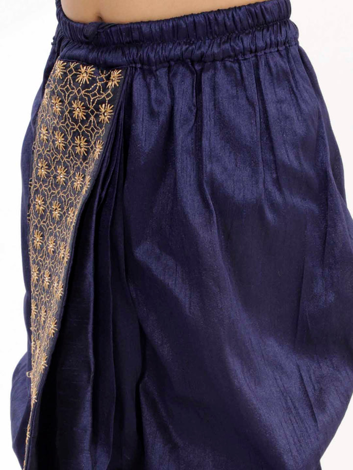 VASTRAMAY Boys' Navy Blue Silk Blend Embroidered Dhoti