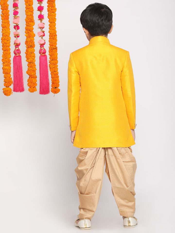 VASTRAMAY Boys Mustard And Rose Gold Indowestern Set