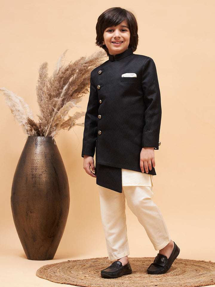 VASTRAMAY Boys' Black Indo-western Set