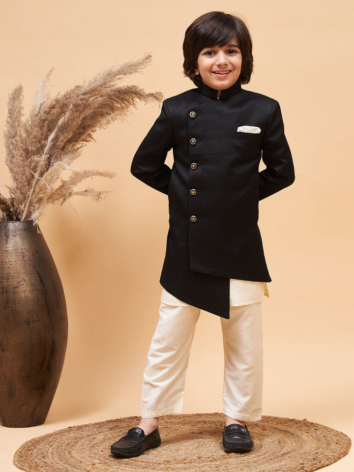 VASTRAMAY Boys' Black Indo-western Set