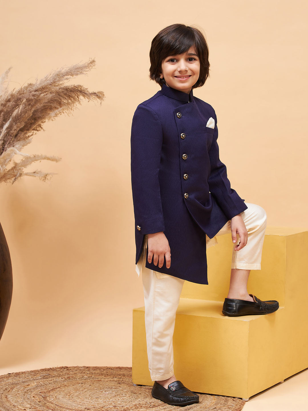 VASTRAMAY Boys' Blue Indo-western Set