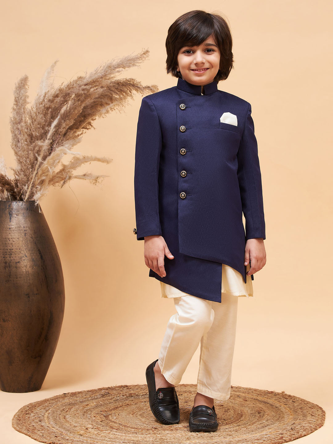 VASTRAMAY Boys' Blue Indo-western Set