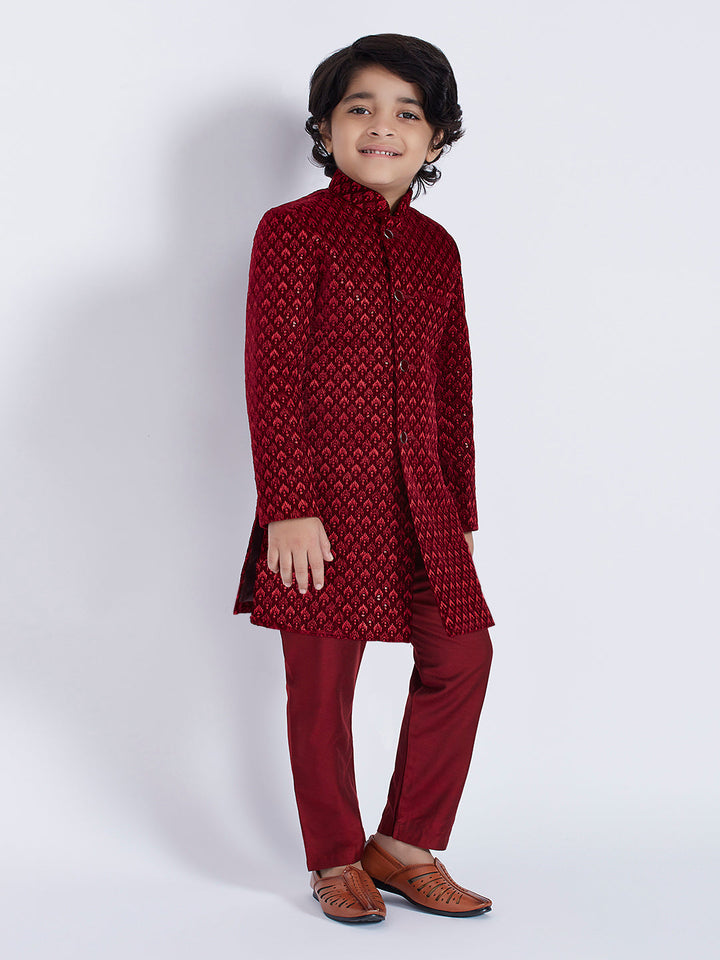 VASTRAMAY Boys' Maroon Sherwani Set