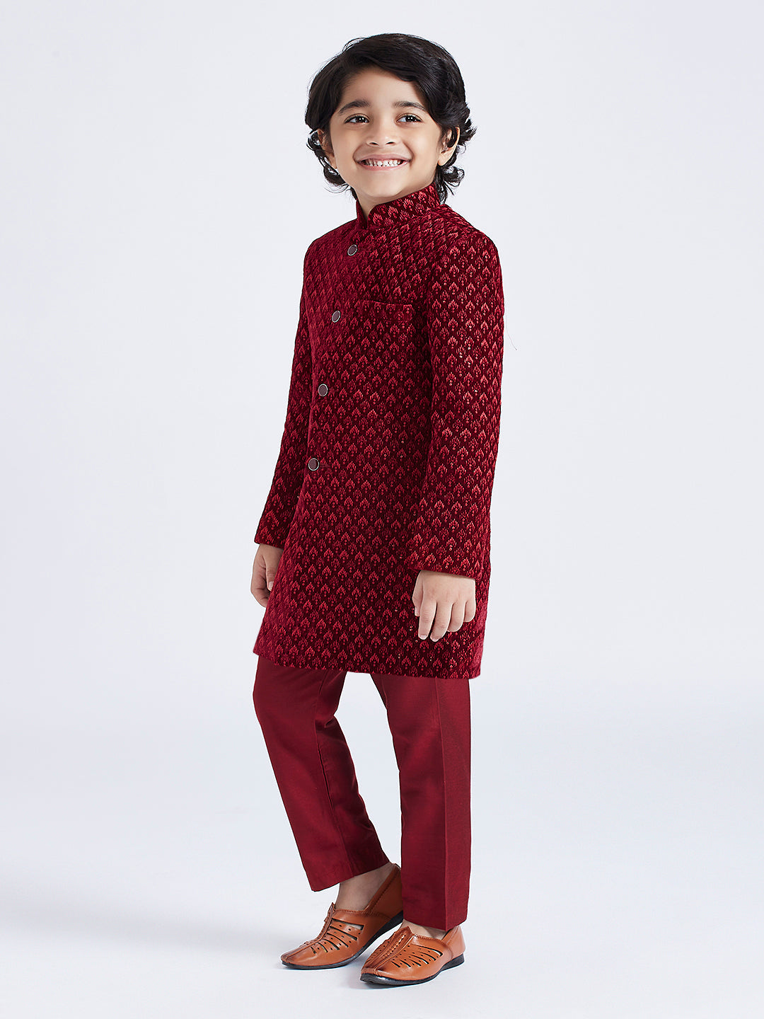 VASTRAMAY Boys' Maroon Sherwani Set