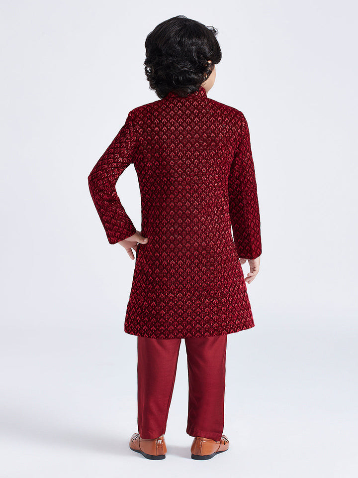 VASTRAMAY Boys' Maroon Sherwani Set