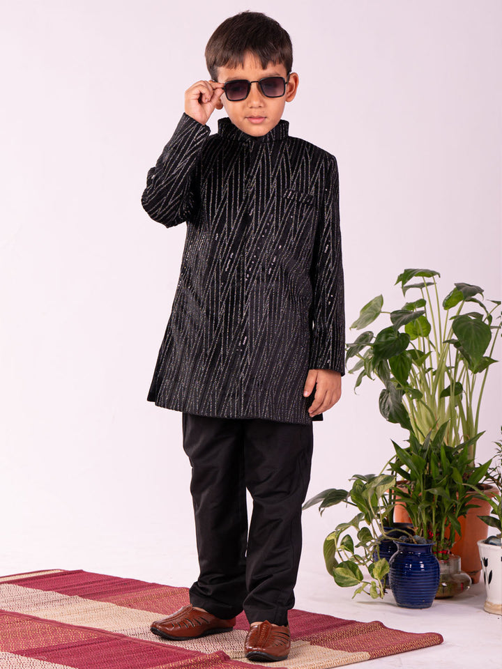 VASTRAMAY Boys' Black Sherwani Set