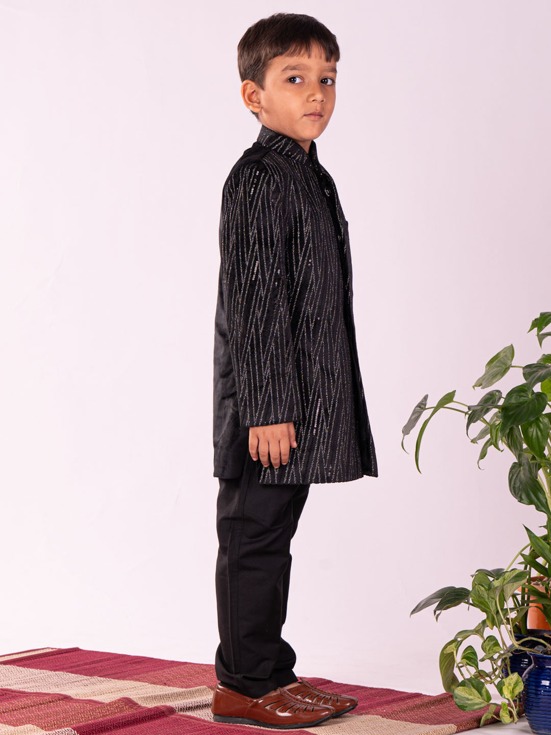 VASTRAMAY Boys' Black Sherwani Set