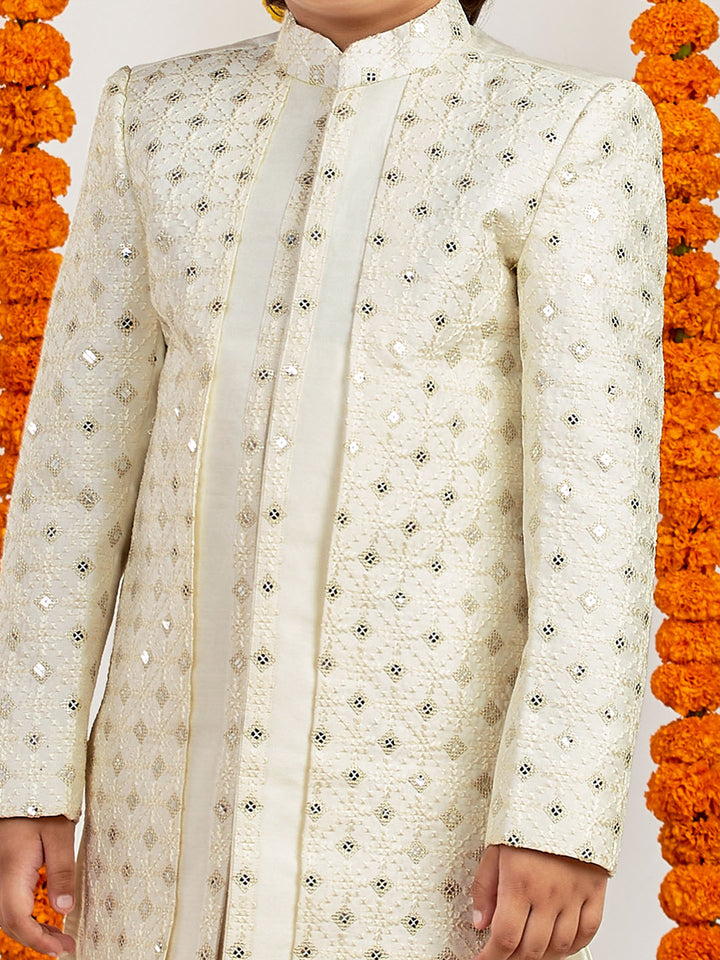 VASTRAMAY Boys' Cream Sherwani Set