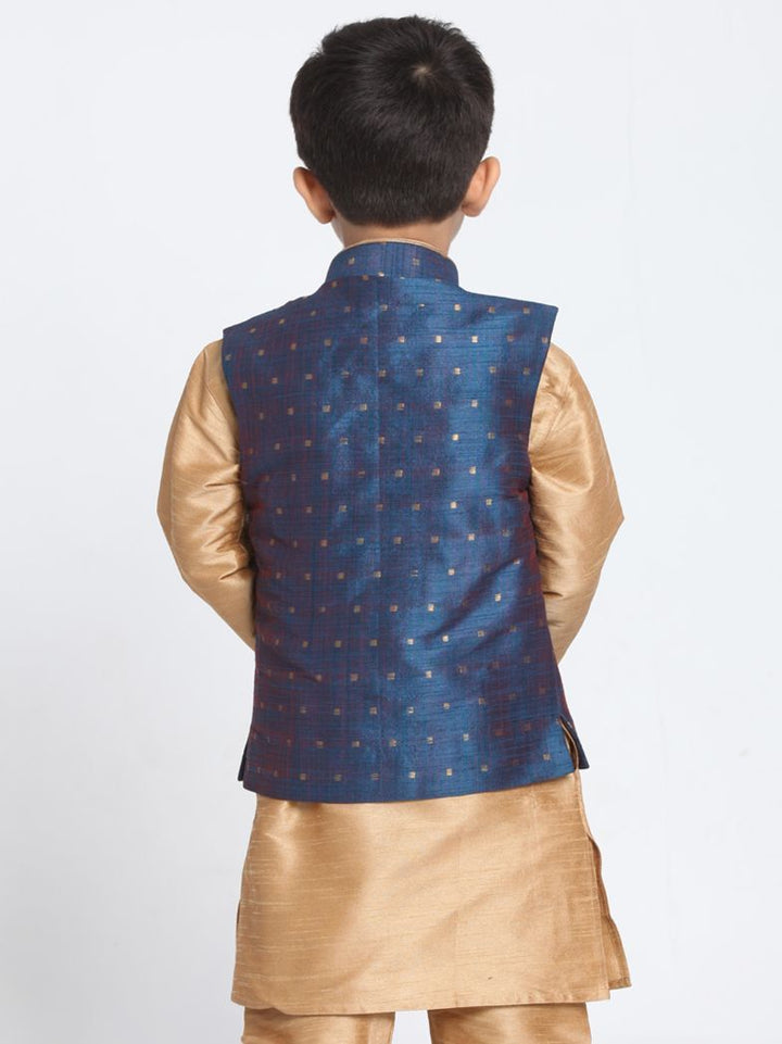 VASTRAMAY Boys Deep Blue Cotton Silk Blend Nehru Jacket