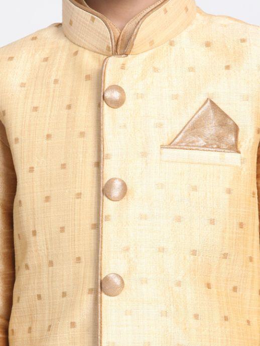 VASTRAMAY Boys Gold Silk Blend Nehru Jacket