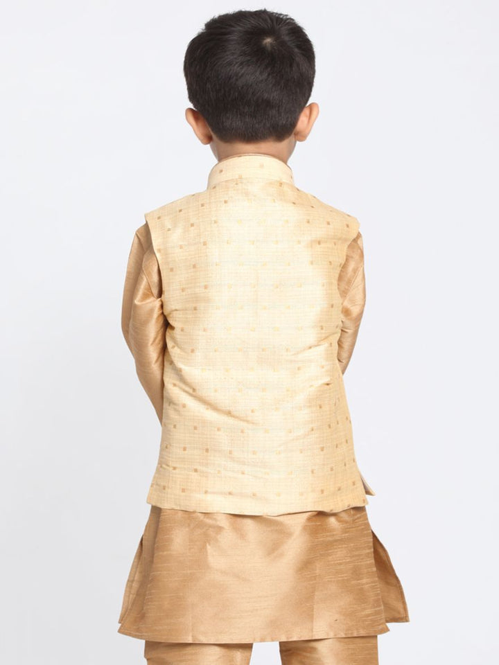 VASTRAMAY Boys Gold Silk Blend Nehru Jacket