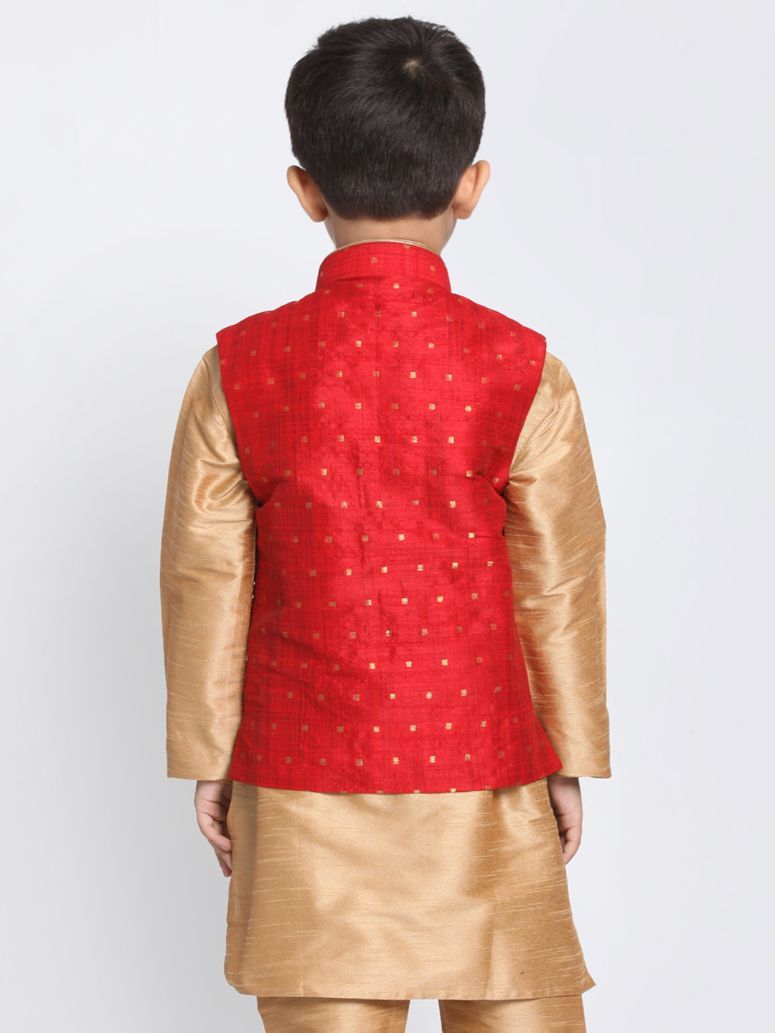 VASTRAMAY Boys Maroon Woven Design Nehru Jacket