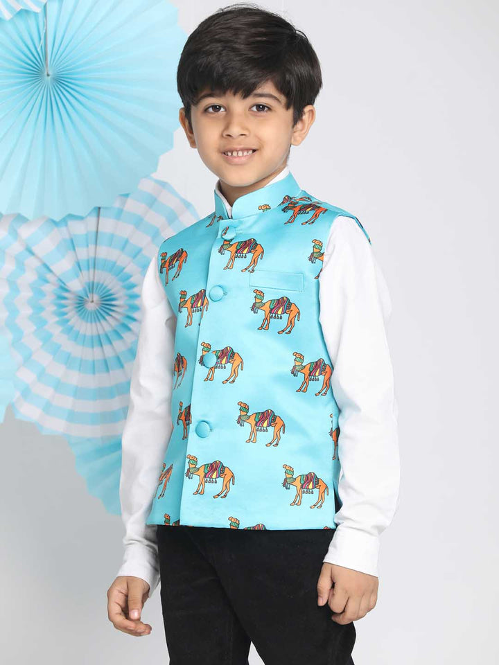 VASTRAMAY Boys Aqua Nehru Jacket