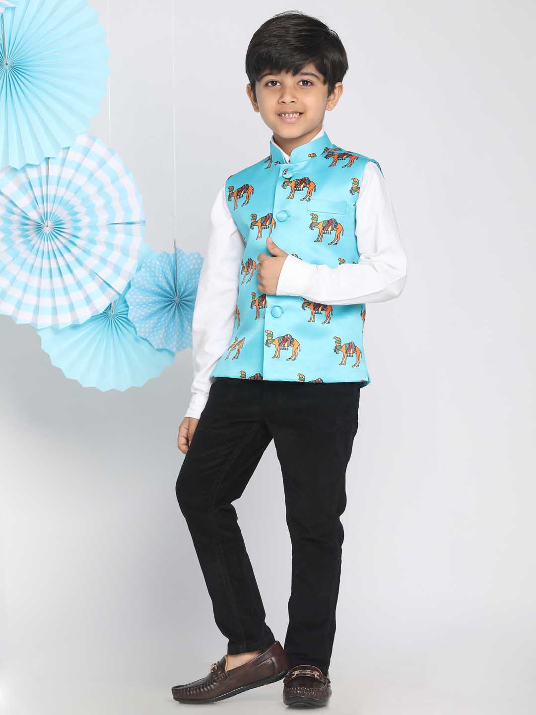 VASTRAMAY Boys Aqua Nehru Jacket