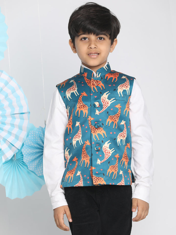 VASTRAMAY Boys Multicolor-Base-Turquoise Nehru Jacket