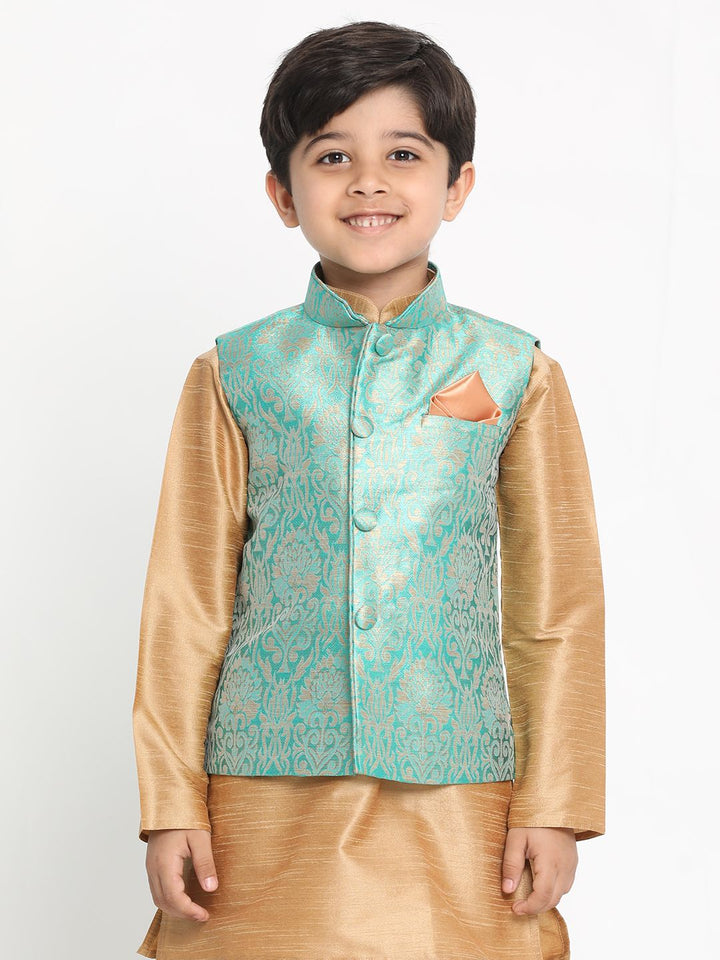 VASTRAMAY Boys Green Silk Blend Jacket