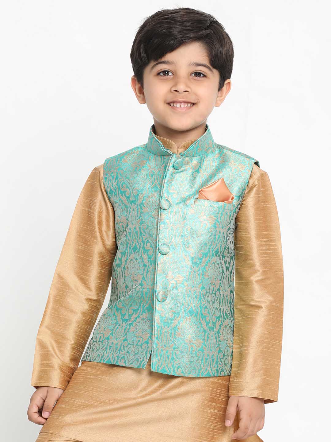 VASTRAMAY Boys Green Silk Blend Jacket