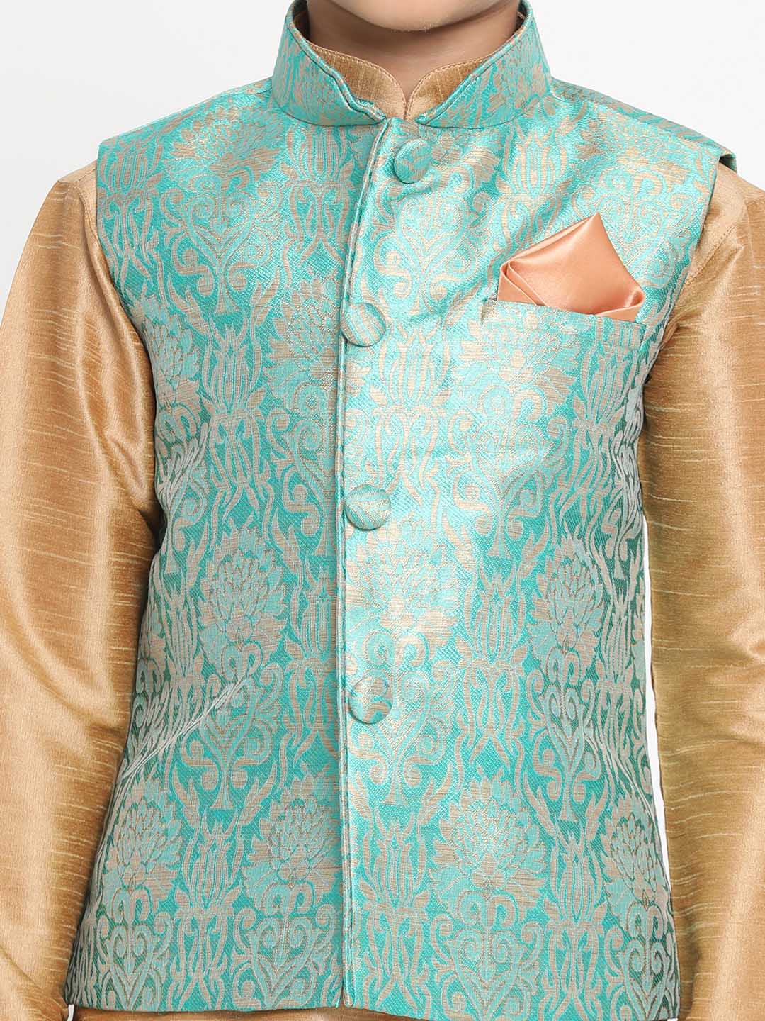 VASTRAMAY Boys Green Silk Blend Jacket