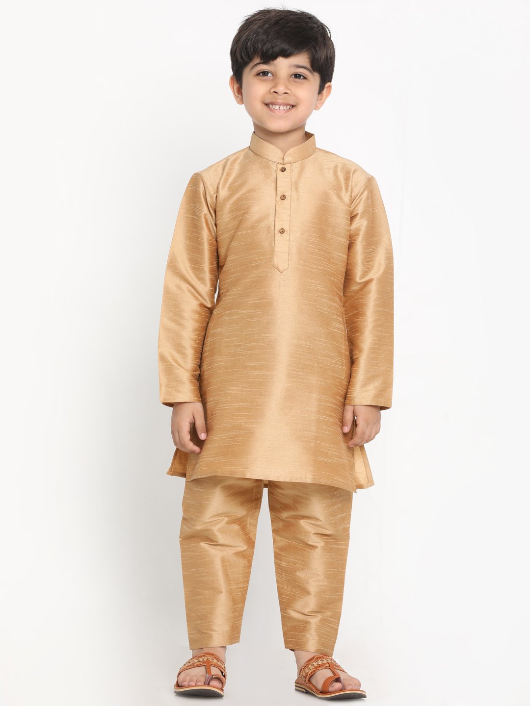 VASTRAMAY Boys Grey Silk Blend Kurta, Ethnic Jacket and Pyjama Set