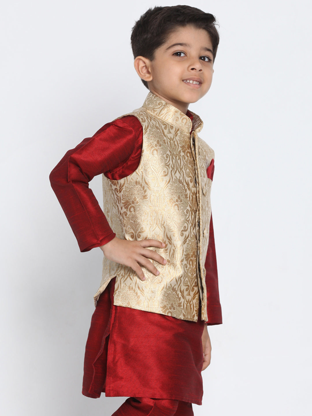 Vastramay Silk Blend Rose Gold Baap Beta Ethnic Jacket