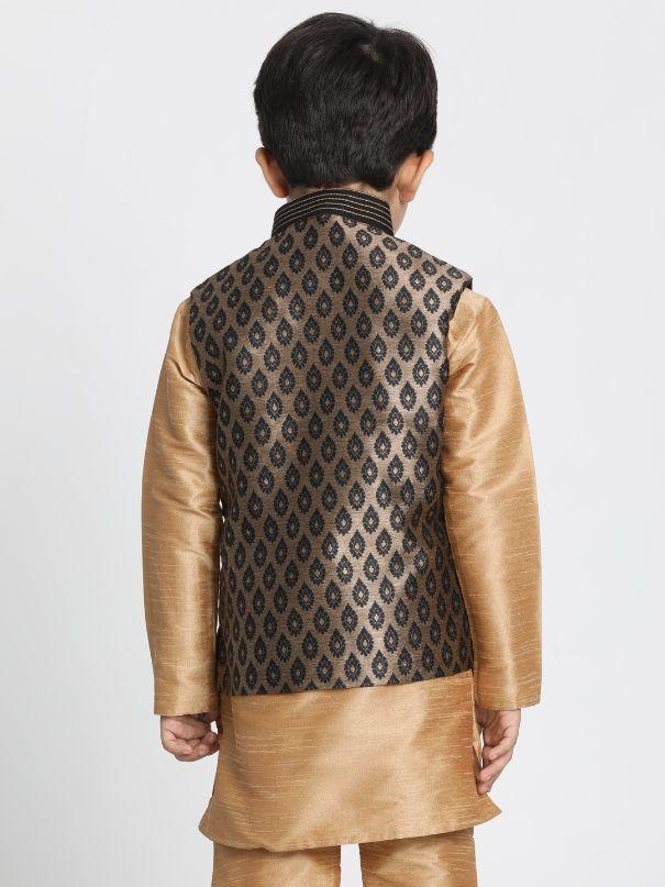 VASTRAMAY Boys Black Cotton Silk Blend Nehru Jacket