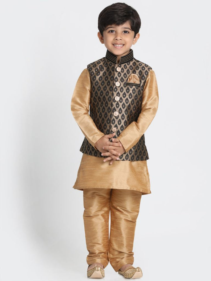 VASTRAMAY Boys Black Cotton Silk Blend Nehru Jacket