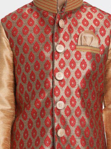 VASTRAMAY Boys' Maroon Cotton Silk Blend Nehru Jacket