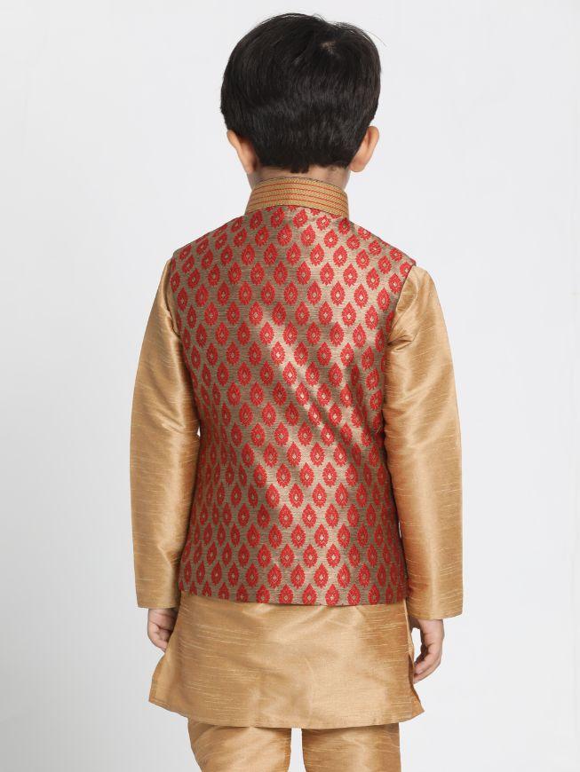 VASTRAMAY Boys' Maroon Cotton Silk Blend Nehru Jacket