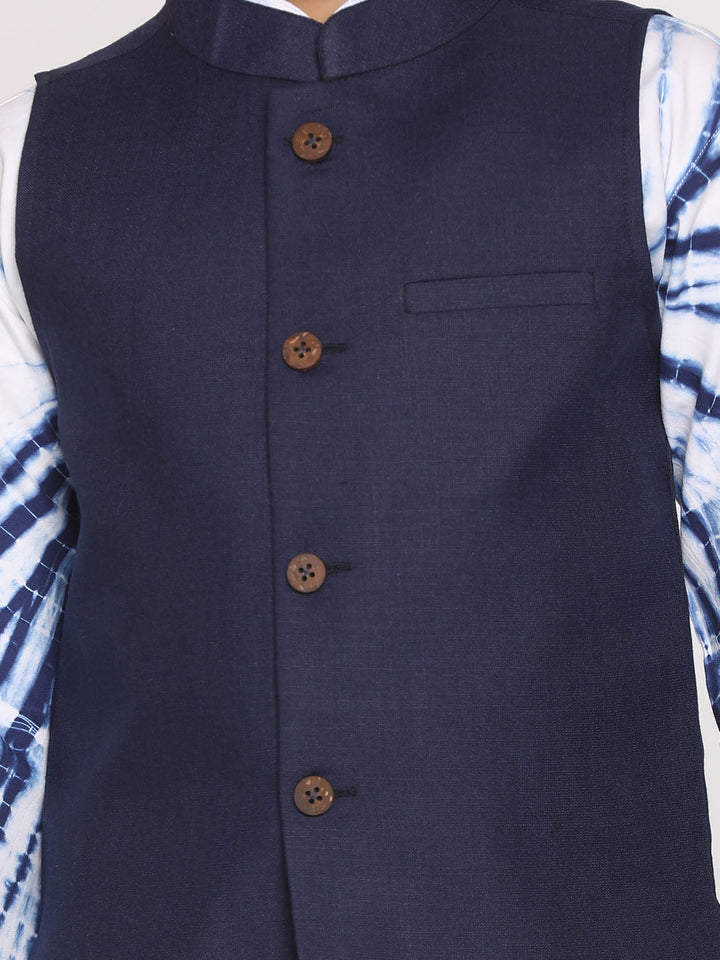 VASTRAMAY Boy's Navy Blue Cotton Blend Nehru Jacket