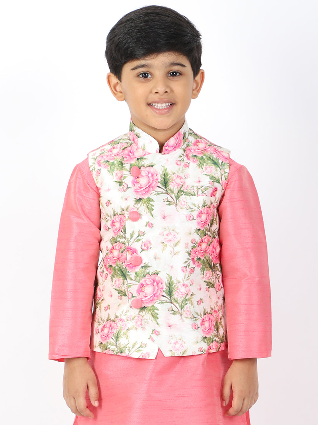 VASTRAMAY Boys Multicolor-Base-Cream Nehru Jacket