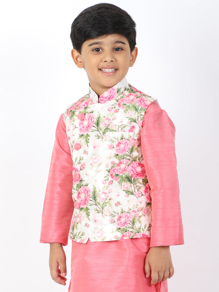 VASTRAMAY Boys Multicolor-Base-Cream Nehru Jacket