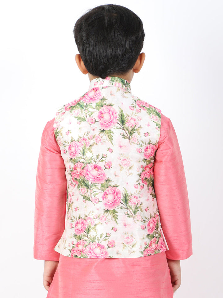 VASTRAMAY Boys Multicolor-Base-Cream Nehru Jacket