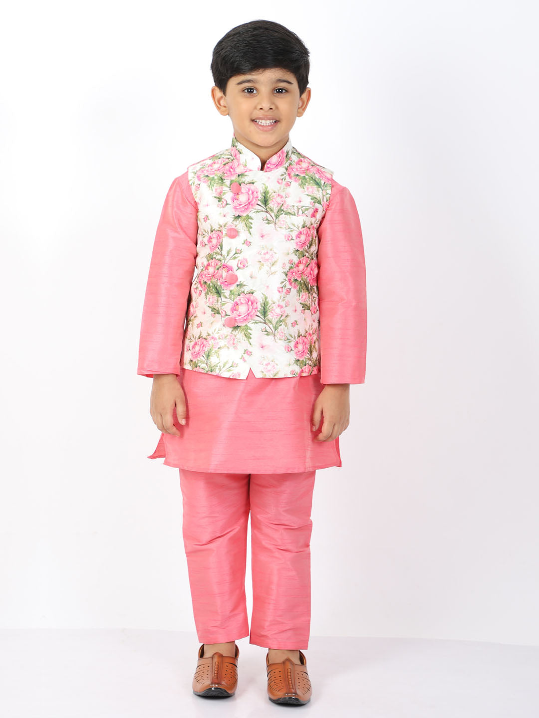 VASTRAMAY Boys Multicolor-Base-Cream Nehru Jacket