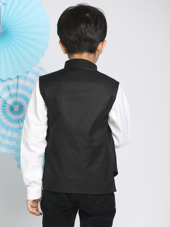 VASTRAMAY Black Cotton Blend Twill Nehru Jacket