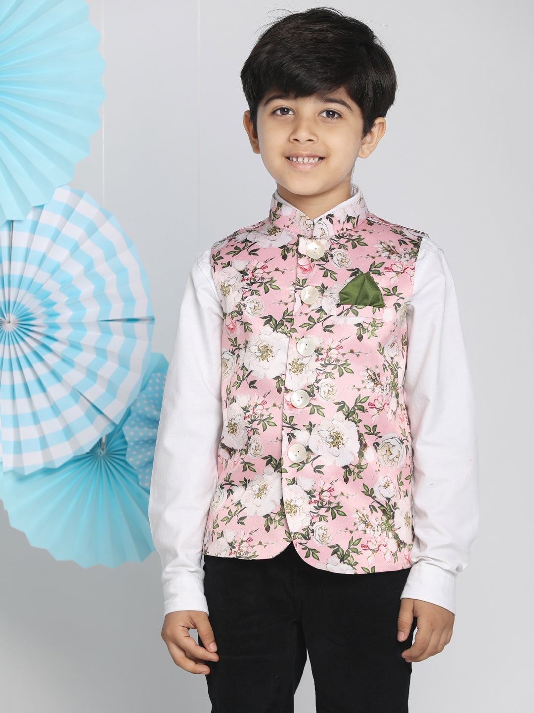 Vastramay Multicolor-Base-Pink Baap Beta Ethnic Jacket Set