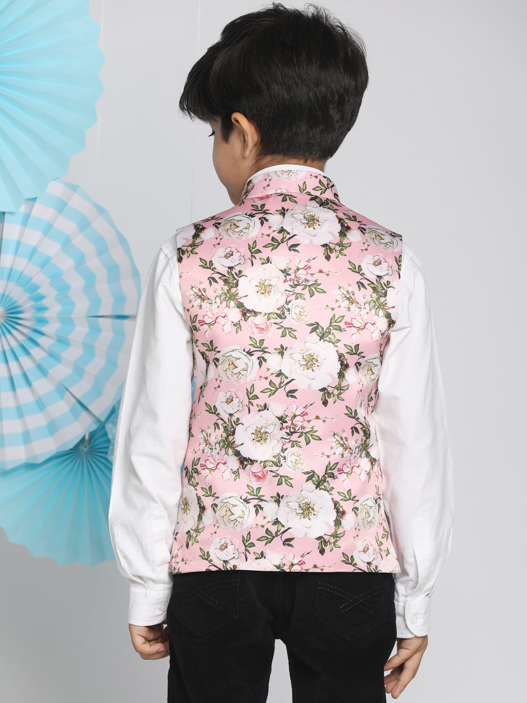 Vastramay Boys Multicolor-Base-Pink Nehru Jacket