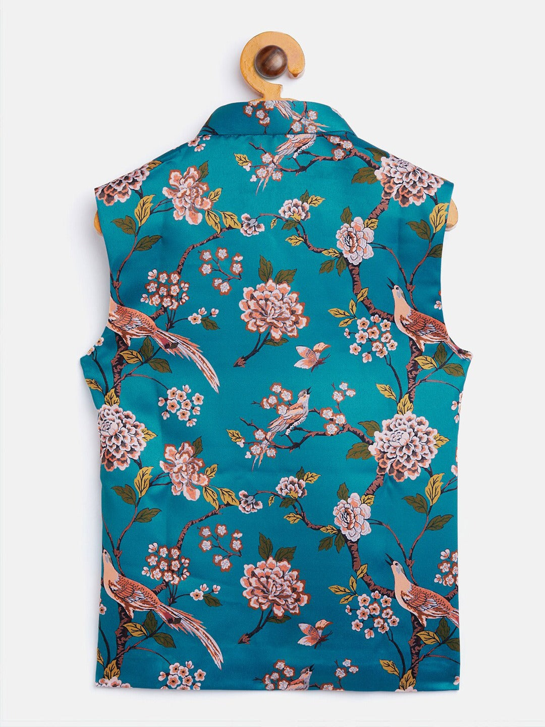 VASTRAMAY Boys Turquoise Blue & Green Printed Nehru Jacket