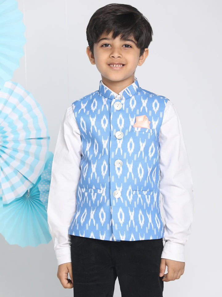 VASTRAMAY Boys Traditional Ikkat Print Classic Nehru Jacket