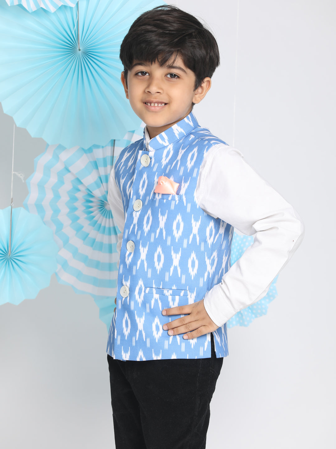 VASTRAMAY Boys Traditional Ikkat Print Classic Nehru Jacket