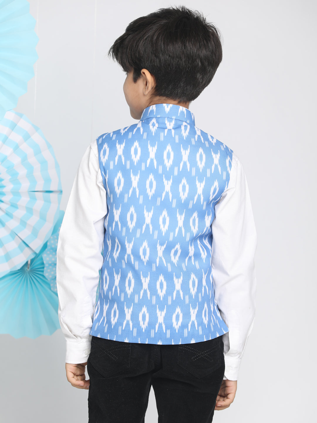 VASTRAMAY Boys Traditional Ikkat Print Classic Nehru Jacket