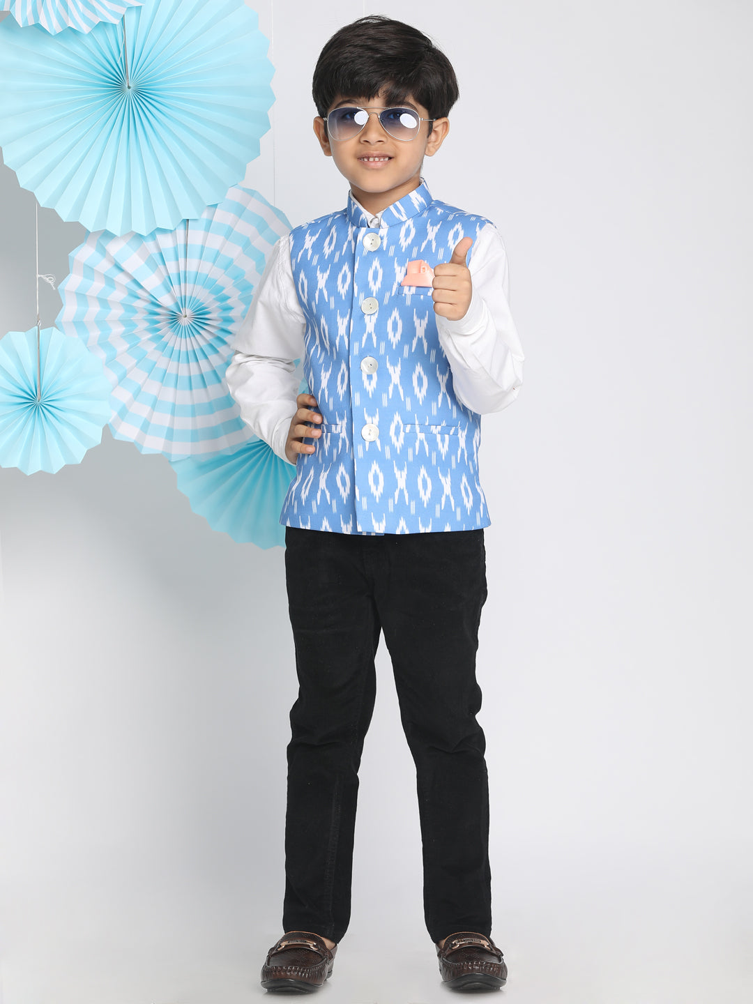 VASTRAMAY Boys Traditional Ikkat Print Classic Nehru Jacket