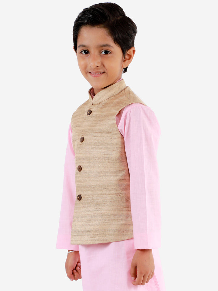 VASTRAMAY Beige Matka Silk Blend Nehru Jacket