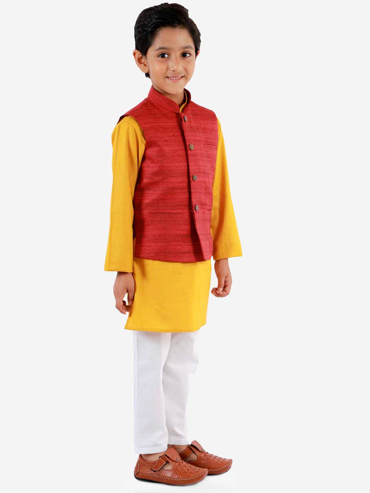 VASTRAMAY Boys Maroon Matka Silk Blend Nehru Jacket