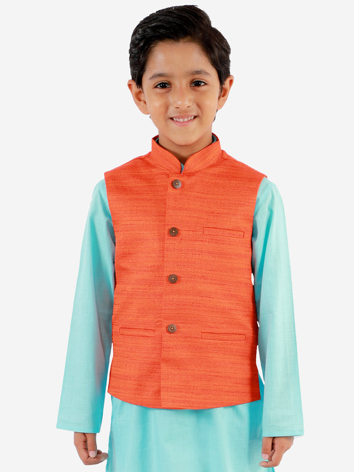 VASTRAMAY Orange Baap Beta Ethnic Jacket Set