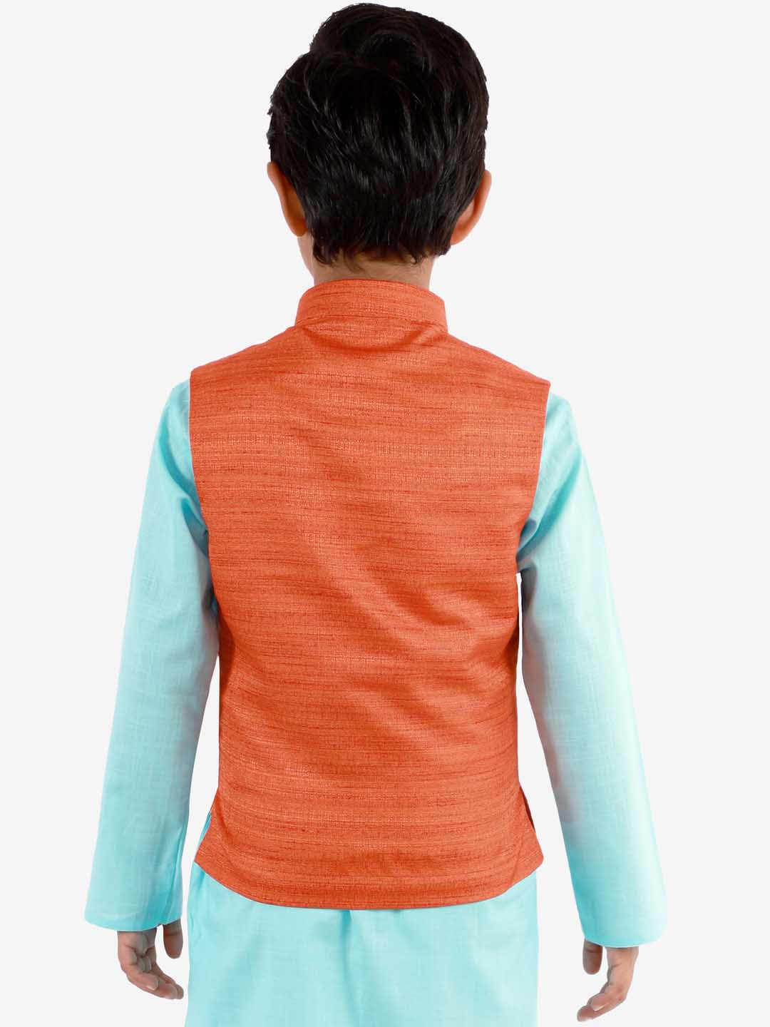 VASTRAMAY Boys Orange Matka Silk Blend Nehru Jacket