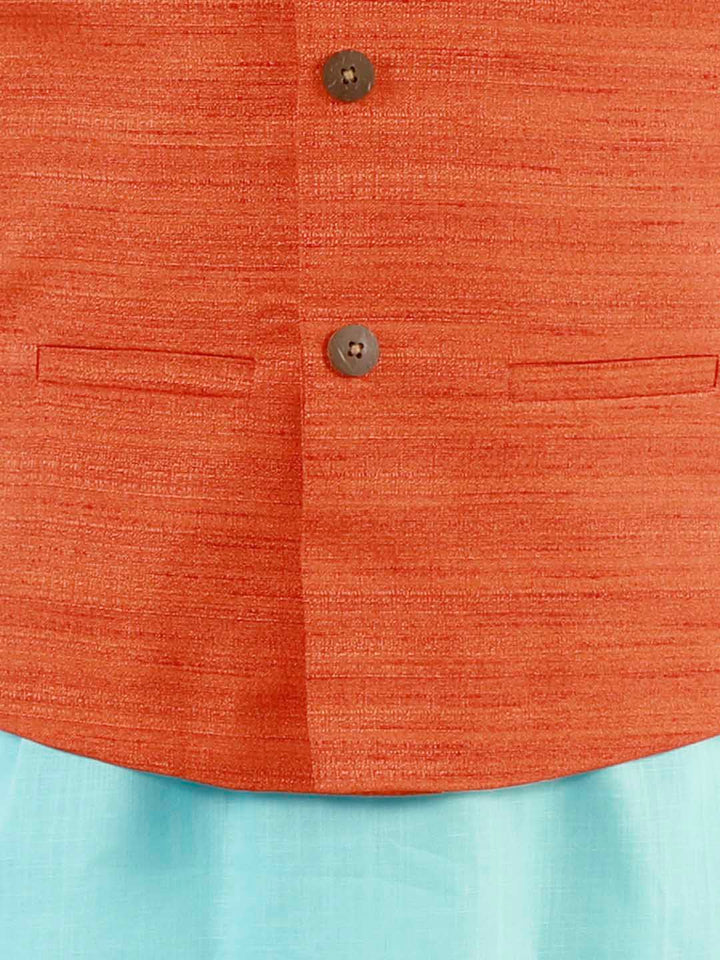 VASTRAMAY Boys Orange Matka Silk Blend Nehru Jacket