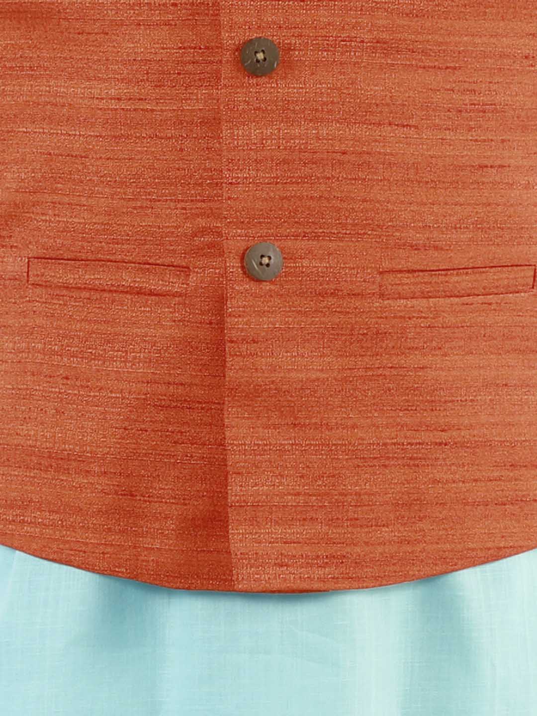 VASTRAMAY Boys Orange Matka Silk Blend Nehru Jacket