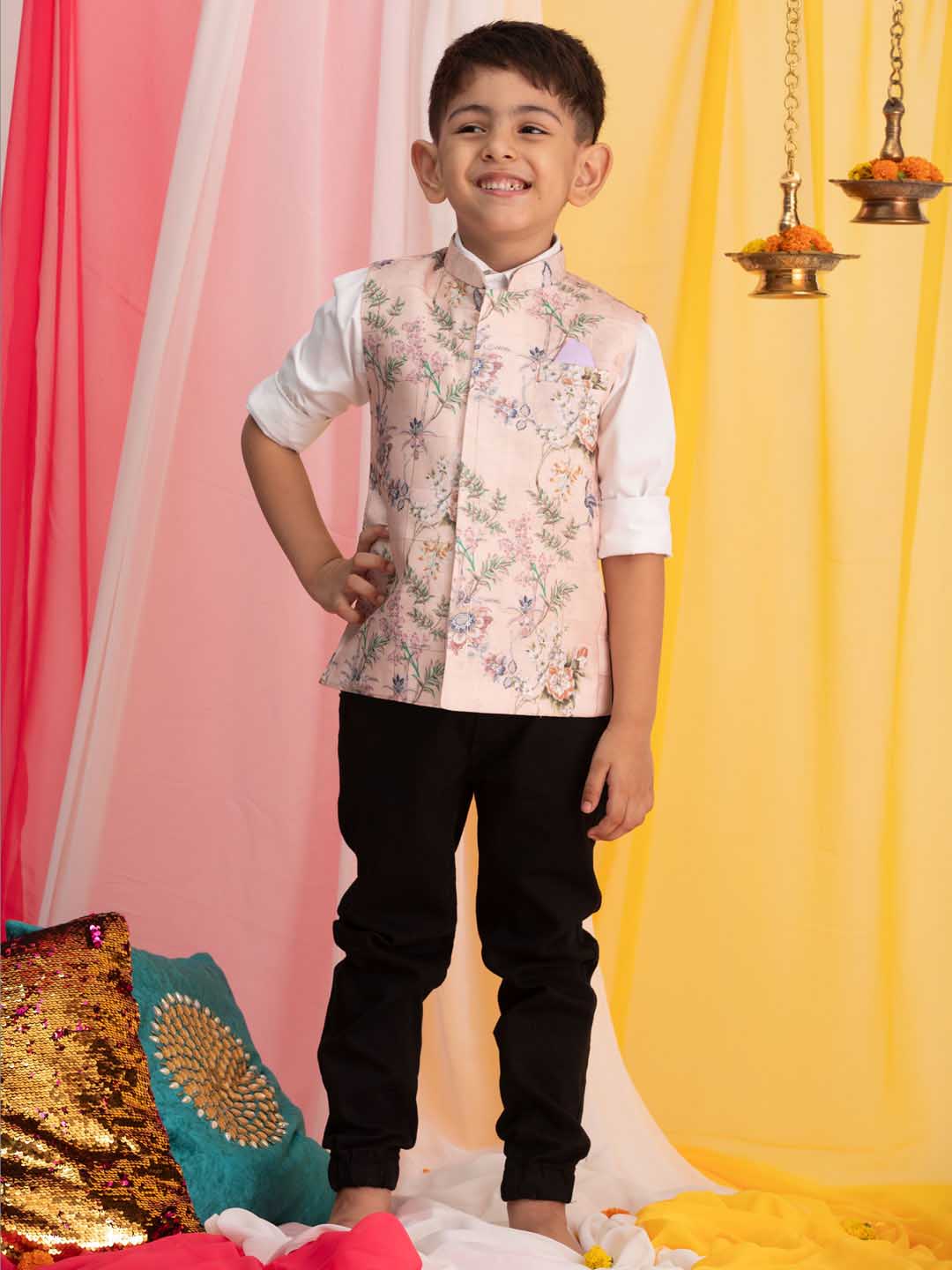 VASTRAMAY Boys' Pink Ethnic Jacket